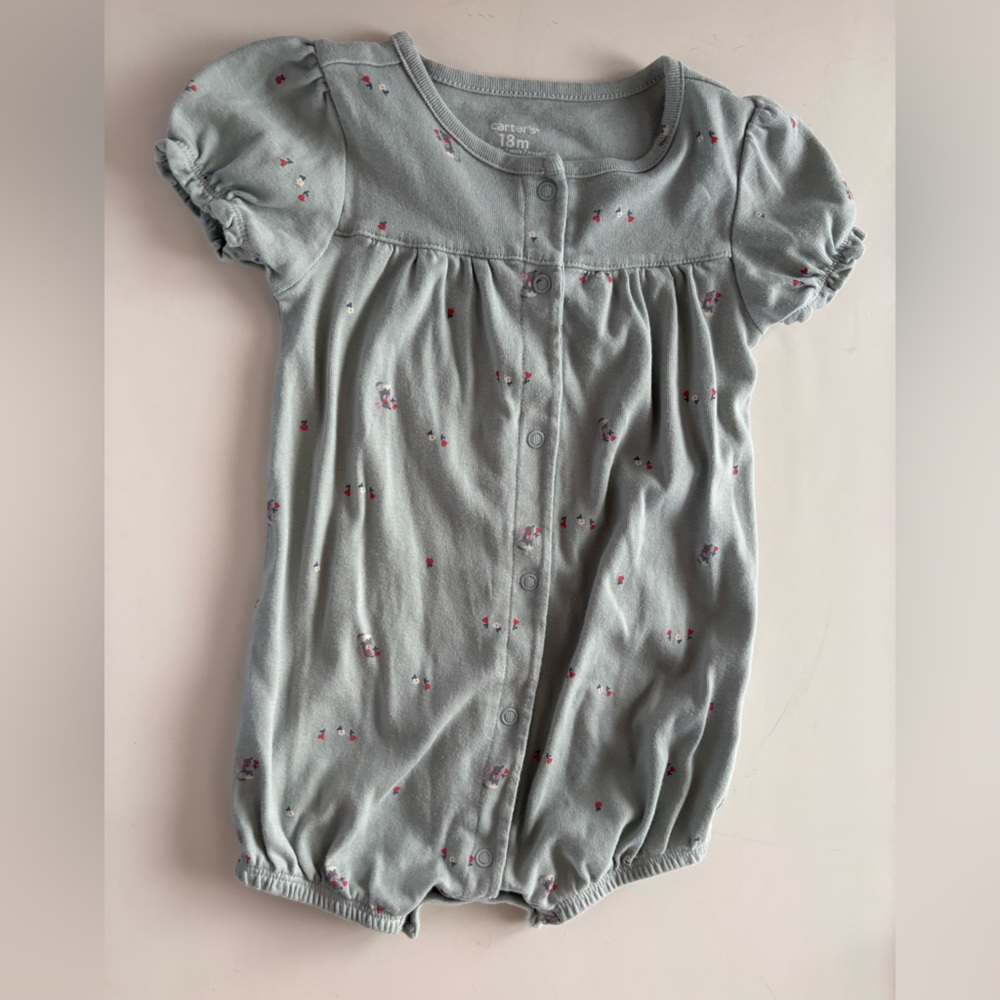 Carter's Button Down Romper: Mouse and Flower Pattern